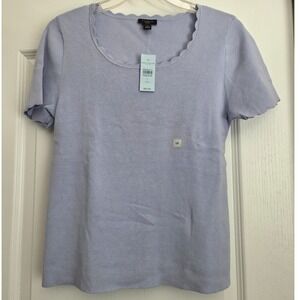 Ann Taylor Factory Knit Top Scalloped Neck Short Sleeve Periwinkle Sz LP Preppy‎